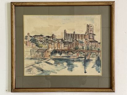 Henri MANGUIN (1874-1949). 

Vu d'Albi. 

Aquarelle,...