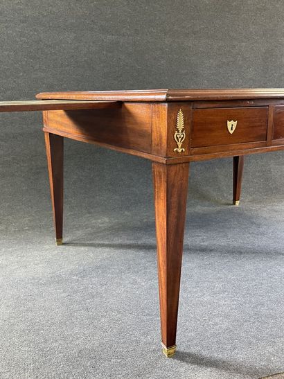 Mahogany and mahogany veneer desk, double...