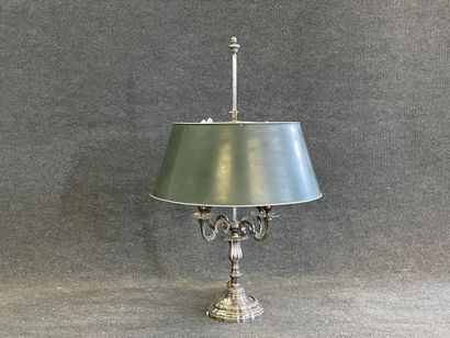 Large lamp bouillotte in silver plated bronze,...