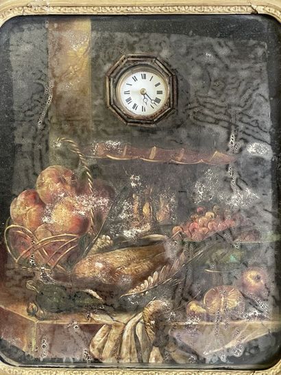 Clock painting, fixed under glass, lacquered...