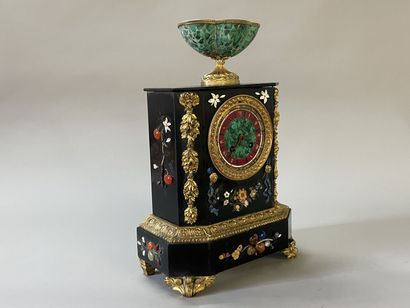 Marble, malachite and gilt bronze clock,...