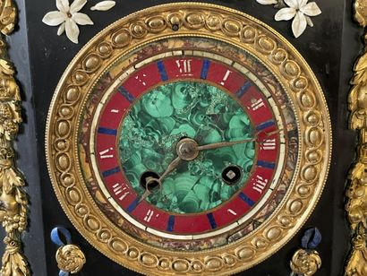 Marble, malachite and gilt bronze clock,...