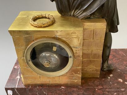 Antique poet clock, in patinated bronze and...