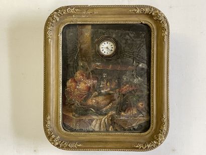 Clock painting, fixed under glass, lacquered...