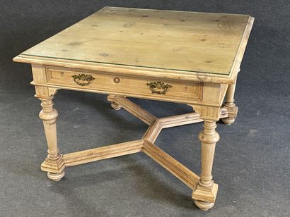 Table de milieu carré en bois blond ouvrant...