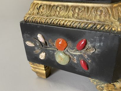 Marble, malachite and gilt bronze clock,...