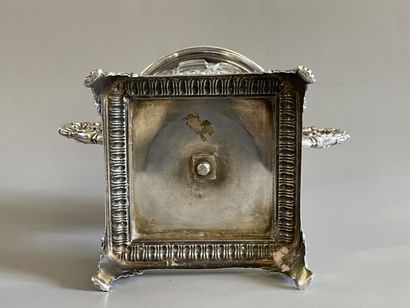 Cut crystal cup, on pedestal, in silver plated...