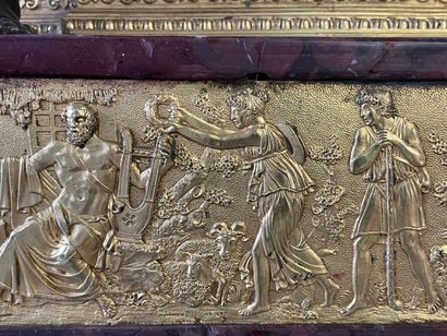 Antique poet clock, in patinated bronze and...