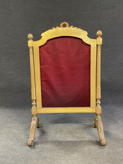 Carved and gilded wood fire screen, tapestry...