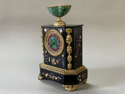 Marble, malachite and gilt bronze clock,...