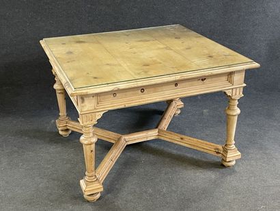 Table de milieu carré en bois blond ouvrant...