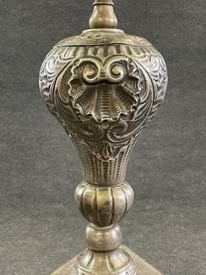 Large foot of candle stick mounted in silvered...
