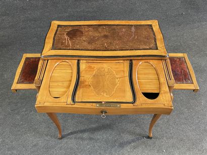 Writing table with transformation in fruitwood,...