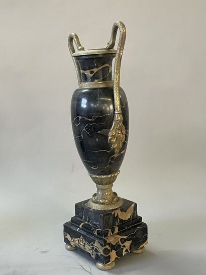 Paire de vases néo-classique en marbre veiné,...
