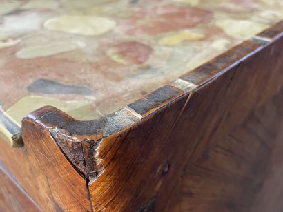 Table inlaid with flowers and frieze, top...