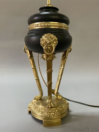 Lamp style hot water bottle, base in bronze...