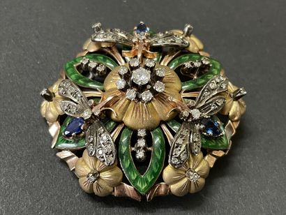 Broche-pendentif circulaire en or figurant...