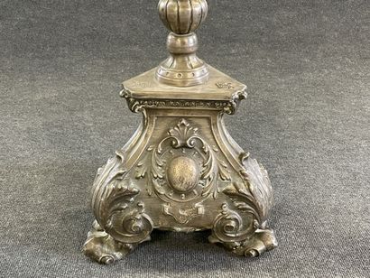 Large foot of candle stick mounted in silvered...