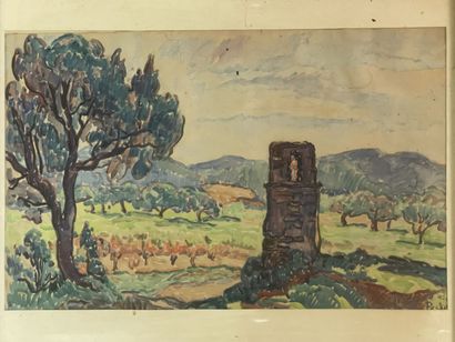 Jean PESKÉ (1870-1949)
Paysage du Sud.
Aquarelle.
30...