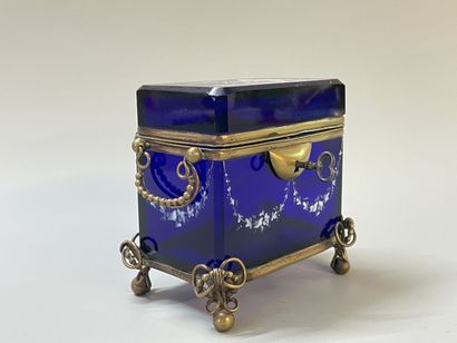 Blue glass case with opaline decoration,...