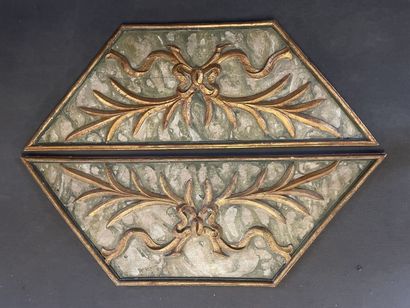 Pair of wood door tops carved with foliage,...