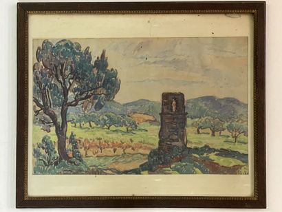 Jean PESKÉ (1870-1949)
Paysage du Sud.
Aquarelle.
30...