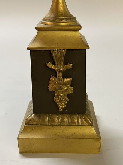 Pair of candlesticks in gilded and patinated...