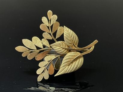 HERMES Broche feuillage en or brillant et...