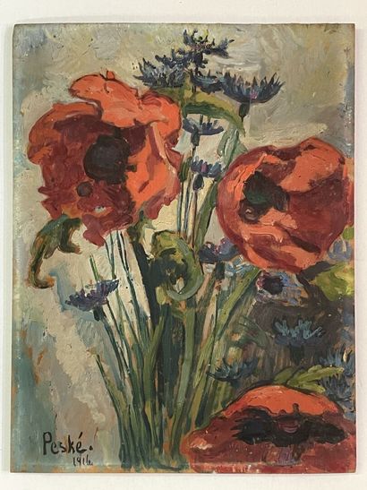 Jean PESKÉ (1870-1949)
Bouquet de coquelicots.
huile...
