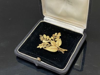 HERMES Broche feuillage en or brillant et...