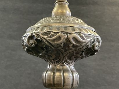 Large foot of candle stick mounted in silvered...