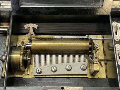 Music box with six tunes, patinated wood...