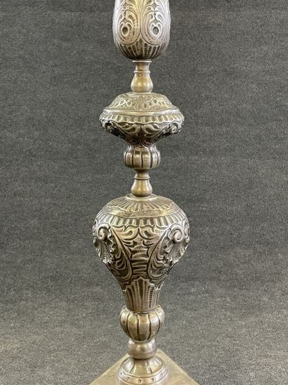 Large foot of candle stick mounted in silvered...