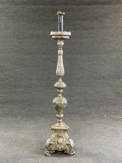 Large foot of candle stick mounted in silvered...