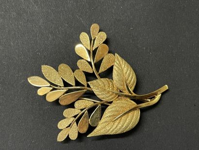 HERMES Broche feuillage en or brillant et...