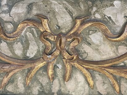 Pair of wood door tops carved with foliage,...