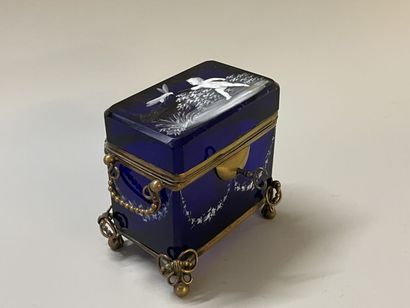 Blue glass case with opaline decoration,...