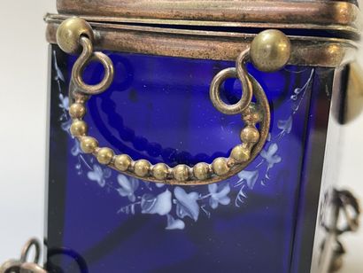 Blue glass case with opaline decoration,...