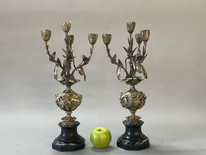 Pair of gilt bronze candelabras representing...
