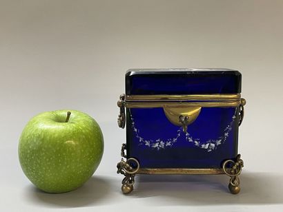 Blue glass case with opaline decoration,...