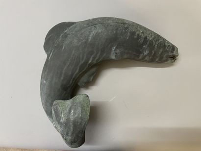 Bronze trout, antique patina, forming a fountain....