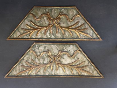 Pair of wood door tops carved with foliage,...