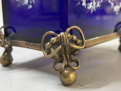 Blue glass case with opaline decoration,...
