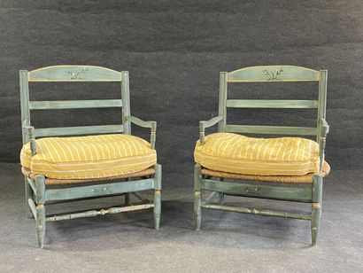 Pair of large Provencal armchairs in blue...