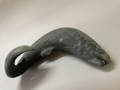 Bronze trout, antique patina, forming a fountain....