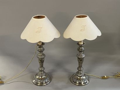 Pair of large candlesticks in silver plated...