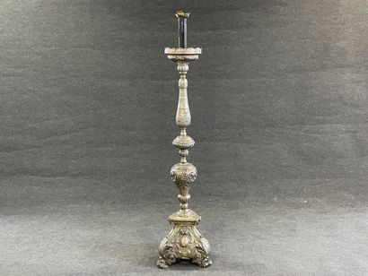 Large foot of candle stick mounted in silvered...
