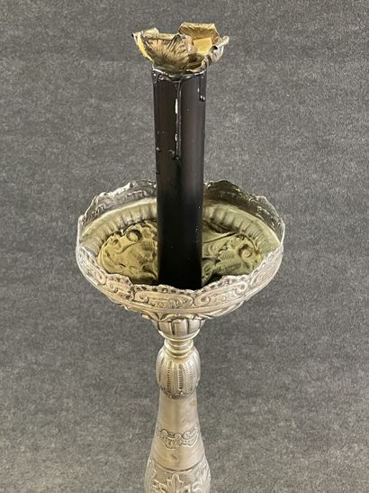 Large foot of candle stick mounted in silvered...