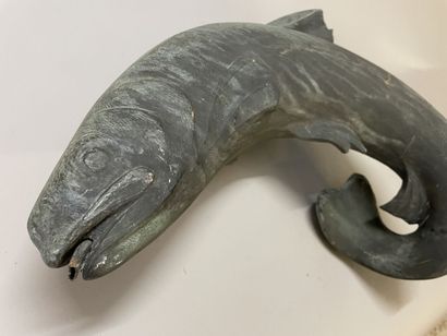 Bronze trout, antique patina, forming a fountain....