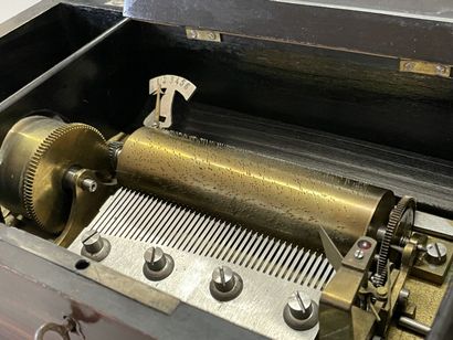 Music box with six tunes, patinated wood...